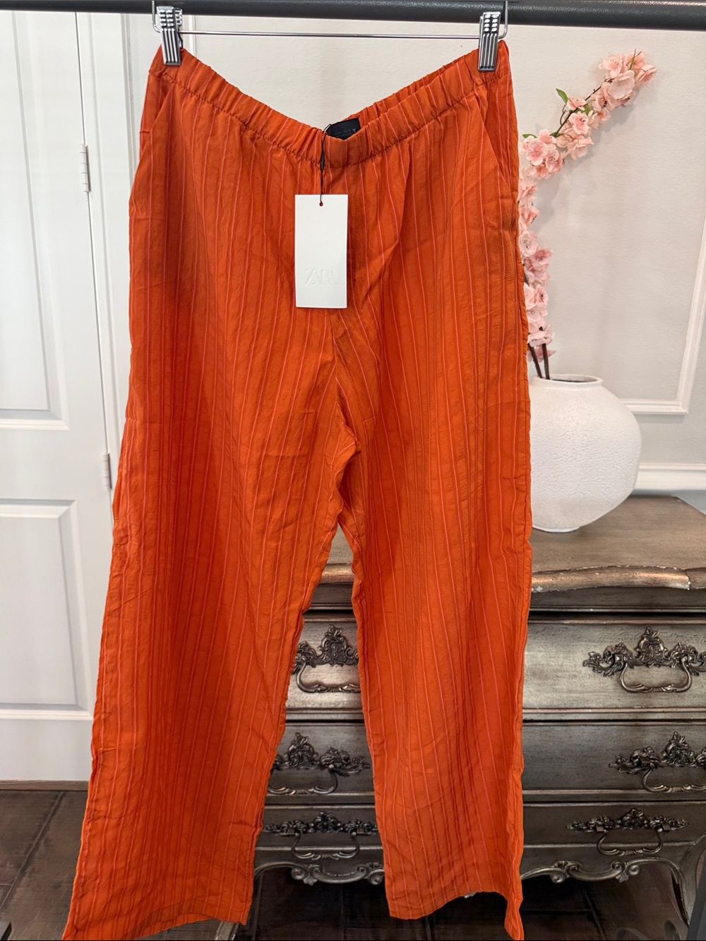 NWT ZARA PRANGE PANTS SIZE LARGE Lightweight Wide-Leg Pants - Picture 6 of 13
